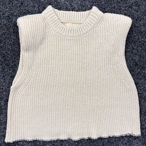 HM Cream Beige Rib Knit Shoulder Pad Sweater Vest Sleeveless Top Womens Small
